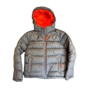 L.L. Bean Downtek Down Puffer Jacket Boys Small 8 Fleece Lined Hooded Gray Coat